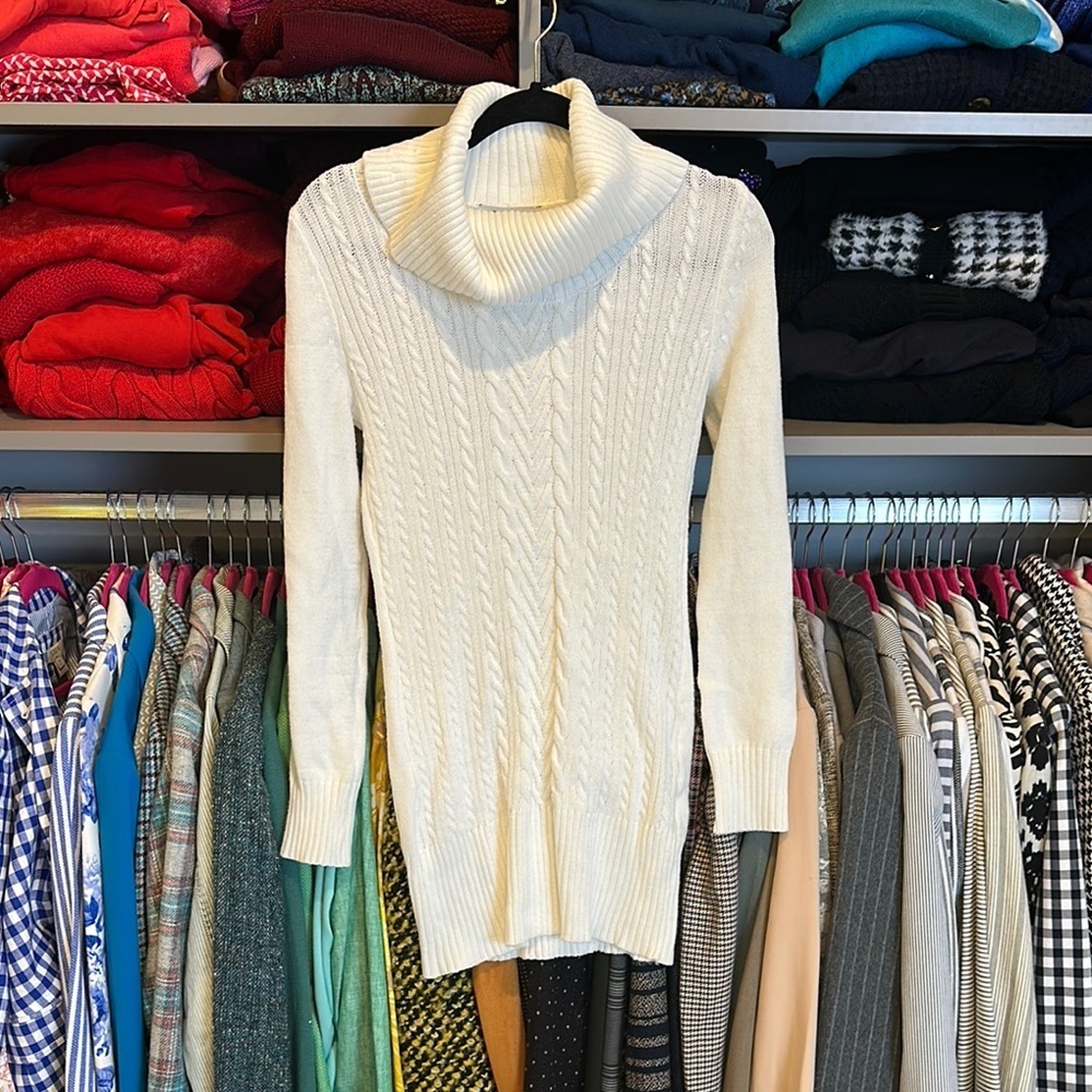 WHBM white long sleeve turtleneck sweater dress size XXS